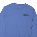 CHAMPION Mens Blue Graphic T-Shirt M Long Sleeve Crew Neck Logo Print