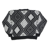 IMPACT Womens Black & White Patterned Cotton Jumper Crew Neck Basic Knit L