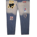 Blue Mens Slim Cotton Blend Denim Jeans W42 L31 Patch Detail Casual