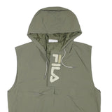 FILA Mens Green Sleeveless Zip Jacket L Polyester Blend Plain Hooded Casual