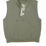 FILA Mens Green Sleeveless Zip Jacket L Polyester Blend Plain Hooded Casual