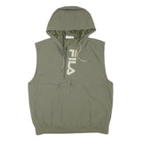 FILA Mens Green Sleeveless Zip Jacket L Polyester Blend Plain Hooded Casual