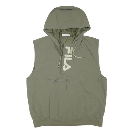 FILA Mens Green Sleeveless Zip Jacket L Polyester Blend Plain Hooded Casual