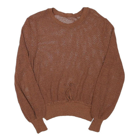 Womens Brown Open Knit Round Neck Lightweight Jumper XS Lightweight Knitwear