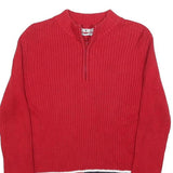 TOMMY HILFIGER Womens Red Fashion Patterned Jumper 1/4 Zip Rib Knit M Cotton