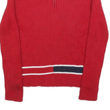 TOMMY HILFIGER Womens Red Fashion Patterned Jumper 1/4 Zip Rib Knit M Cotton