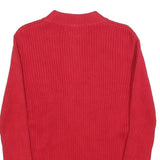 TOMMY HILFIGER Womens Red Fashion Patterned Jumper 1/4 Zip Rib Knit M Cotton