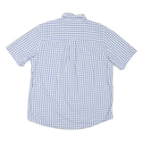 CHAPS Mens Blue & White Checked Shirt L Button-Down Collar Short Sleeve Cotton