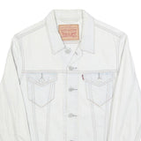 LEVI'S Mens White Cotton Denim Jacket S Button Plain Classic Casual