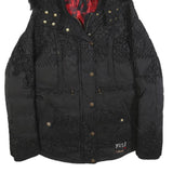 DESIGUAL Womens Black Embroidered Zip Jacket S Polyester Hooded