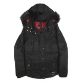 DESIGUAL Womens Black Embroidered Zip Jacket S Polyester Hooded