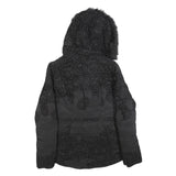 DESIGUAL Womens Black Embroidered Zip Jacket S Polyester Hooded