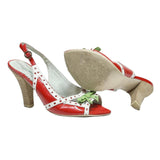 SACHELLE Womens Red White Green Slingback Leather High Heels UK 5 Stylish