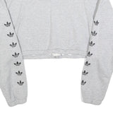 ADIDAS Womens Grey Cotton Blend Sweatshirt Crop Half Zip UK 16 Trefoil Logo