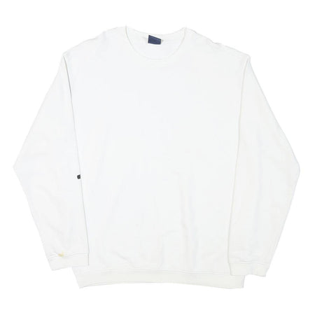 CHAMPION Mens White Crew Neck M Cotton Blend Pullover Sweatshirt Logo Sleeve