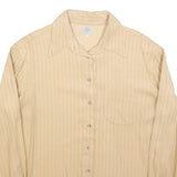 ARMANI JEANS Womens Beige Striped Shirt L Classic Button Up Polyester Blend
