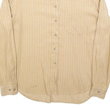 ARMANI JEANS Womens Beige Striped Shirt L Classic Button Up Polyester Blend