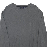 NAUTICA Mens Grey Cotton Blend Plain V-Neck Basic Knit Jumper L Casual Classic