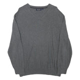 NAUTICA Mens Grey Cotton Blend Plain V-Neck Basic Knit Jumper L Casual Classic