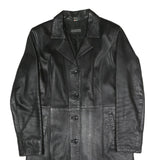 VERA PELLE Womens Black Faux Leather Coach Jacket M Woven Fabric Classic Fit