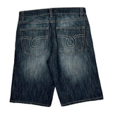Avirex Wide Leg Graphic Denim Shorts - 34W 13L Dark Wash Cotton