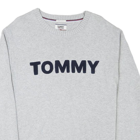 TOMMY HILFIGER Mens Grey Crew Neck Patterned Jumper Cotton Blend L Casual Wear