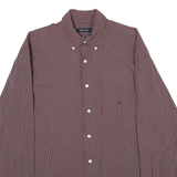 NAUTICA Mens Maroon & Navy Checked Cotton Blend Shirt L Button-Down Collar