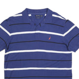 NAUTICA Mens Blue White Striped Short Sleeve Polo Shirt XL Cotton Blend Classic