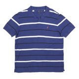 NAUTICA Mens Blue White Striped Short Sleeve Polo Shirt XL Cotton Blend Classic