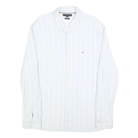 TOMMY HILFIGER Mens White & Cream Stripe Shirt 2XL Classic Button Down Cotton