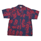 GO BEARFOOT Mens Navy & Red Floral Cotton Blend Hawaiian Shirt L Comfortable