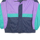 MC DUE Mens Purple & Green Nylon Colourblock Jacket L Windbreaker Zip Closure