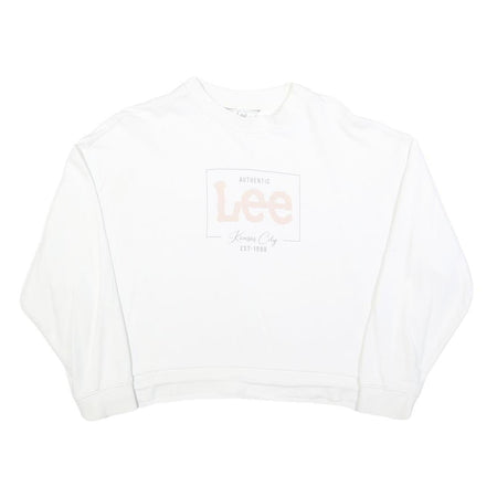 LEE Womens White Cotton Crew Neck M Sweatshirt Authentic Logo Printed Casual