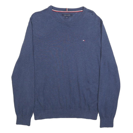TOMMY HILFIGER Mens Blue Plain Cotton Crew Neck Basic Knit Jumper M Casual