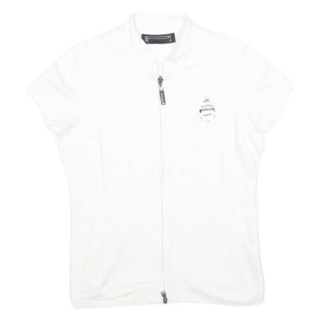 PIRELLI Womens White Jacket S Cotton Blend Plain Zip Closure Short Sleeve