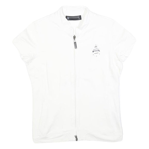 PIRELLI Womens White Jacket S Cotton Blend Plain Zip Closure Short Sleeve