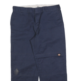DICKIES Mens Cotton Blend Navy Loose Straight Trousers W36 L30 Workwear Zip