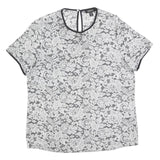 DKNY Womens Black & White Lace Printed Top Short Sleeve Round Neck L Stylish