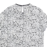DKNY Womens Black & White Lace Printed Top Short Sleeve Round Neck L Stylish