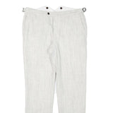 Mens Linen Blend Regular Fit Light Grey Trousers W32 L29 Adjustable Waist Zip