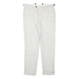 Mens Linen Blend Regular Fit Light Grey Trousers W32 L29 Adjustable Waist Zip