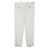 Mens Linen Blend Regular Fit Light Grey Trousers W32 L29 Adjustable Waist Zip