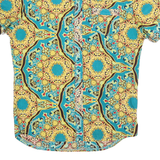 Mens Blue & Yellow Pattern Shirt S Short Sleeve Button Polyester