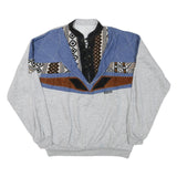 LIFT Mens Grey Blue Brown Patterned Collared L Sweatshirt Vintage Pullover