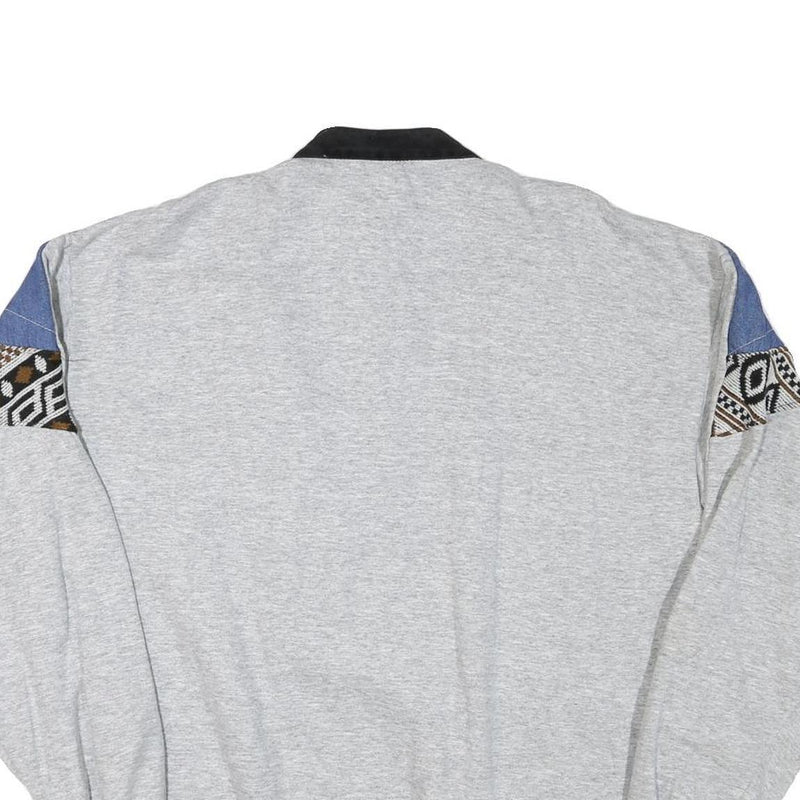 LIFT Mens Grey Blue Brown Patterned Collared L Sweatshirt Vintage Pullover