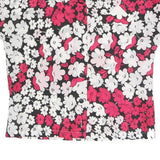 Womens Black White & Pink Floral Print Shirt Short Sleeve Collared M Polyester