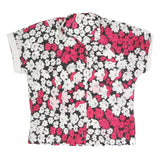 Womens Black White & Pink Floral Print Shirt Short Sleeve Collared M Polyester