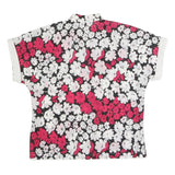 Womens Black White & Pink Floral Print Shirt Short Sleeve Collared M Polyester