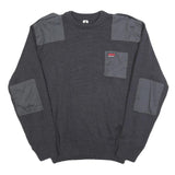 Mens Black Patchwork Plain Crew Neck Chunky Knit XL Workwear Jumper