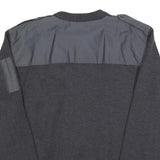 Mens Black Patchwork Plain Crew Neck Chunky Knit XL Workwear Jumper